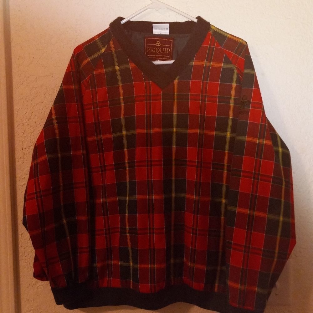 ProQuip Golf Buffalo Plaid Long Sleeve Lined Pull Over Shirt/Sweater